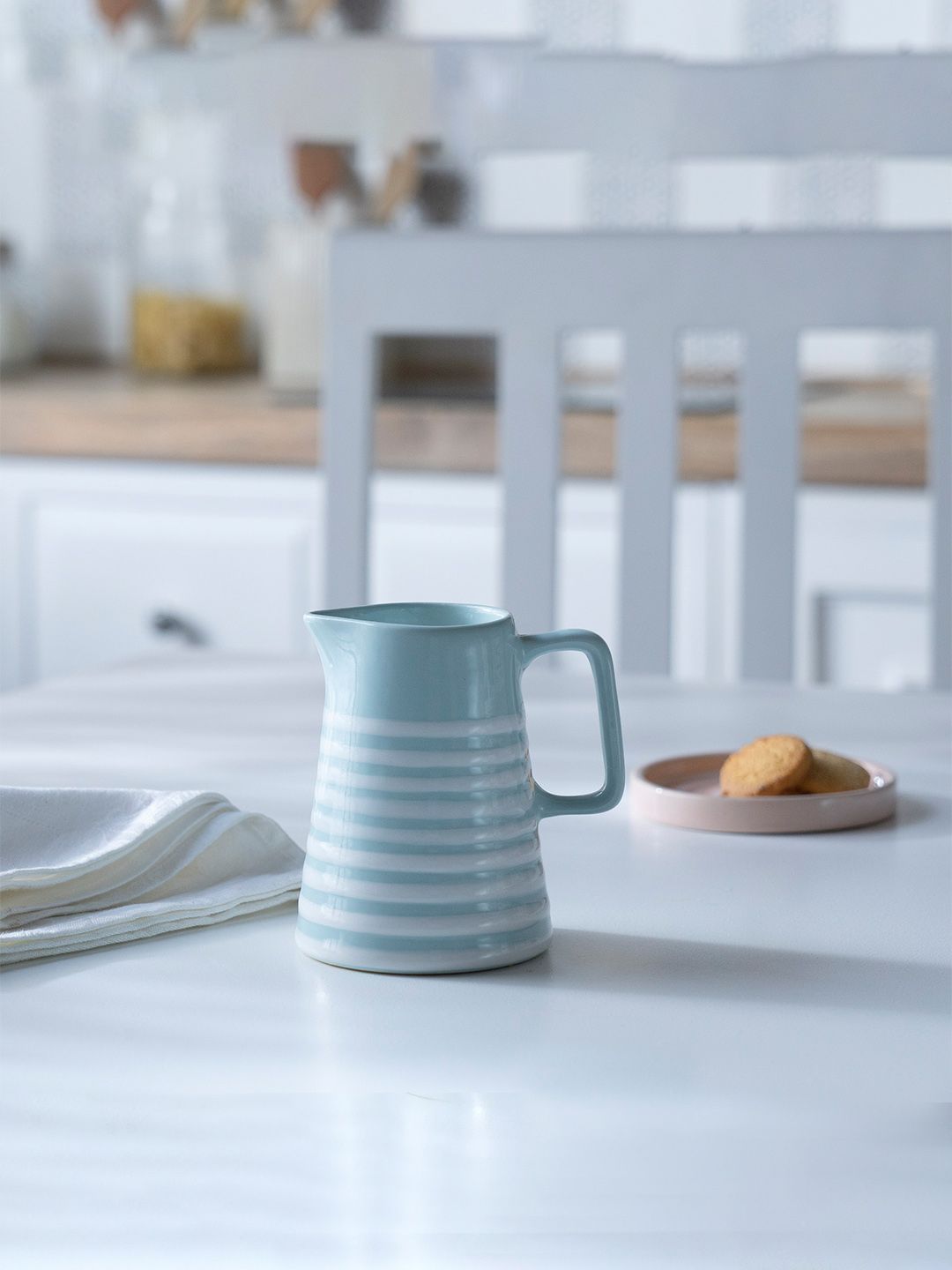 Buy ellementry Peach-Coloured Ceramic Jug With Wooden Lid - Water
