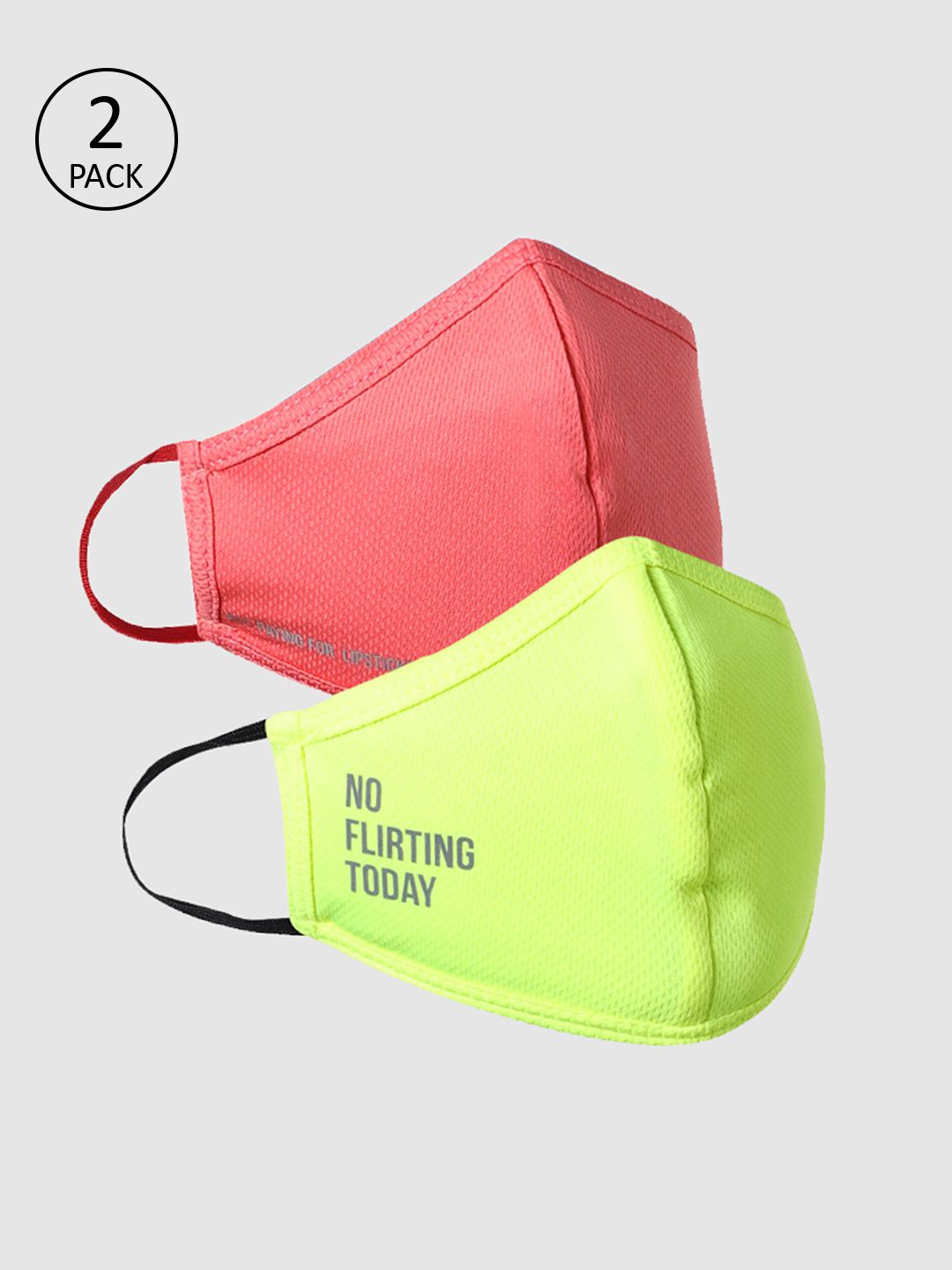 ONLY Women Pack of 2 Pcs Fluorescent Green & Pink Reusable 3-Ply Protective Outdoor Mask Price in India