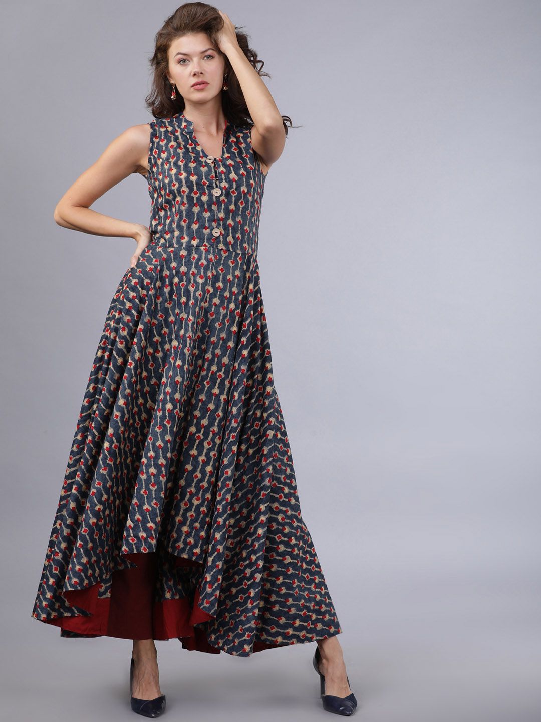 Vishudh Women Navy Blue Printed A-Line Dress