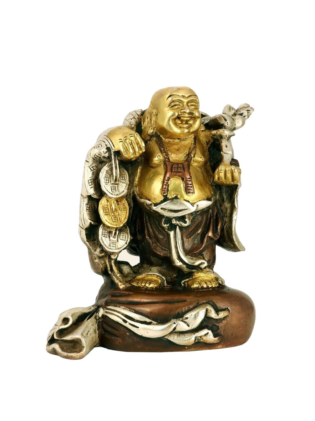 CraftVatika Gold-Toned & Brown Laughing Buddha Happy Buddha Idol Showpiece Price in India