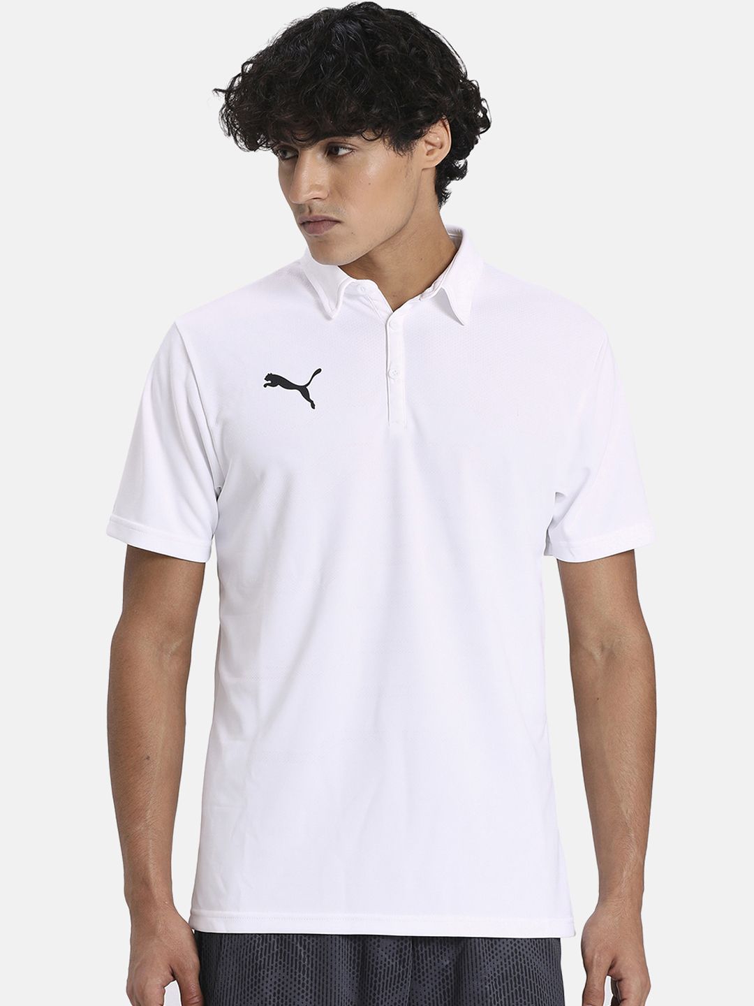 Puma Men White Solid Team Polo Collar T-shirt