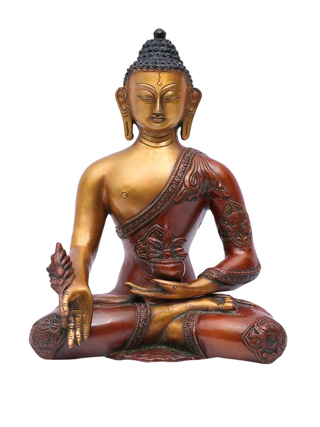 CraftVatika Gold & Brown Ashtmangal Medicine Brass Buddha Idol Showpiece Price in India