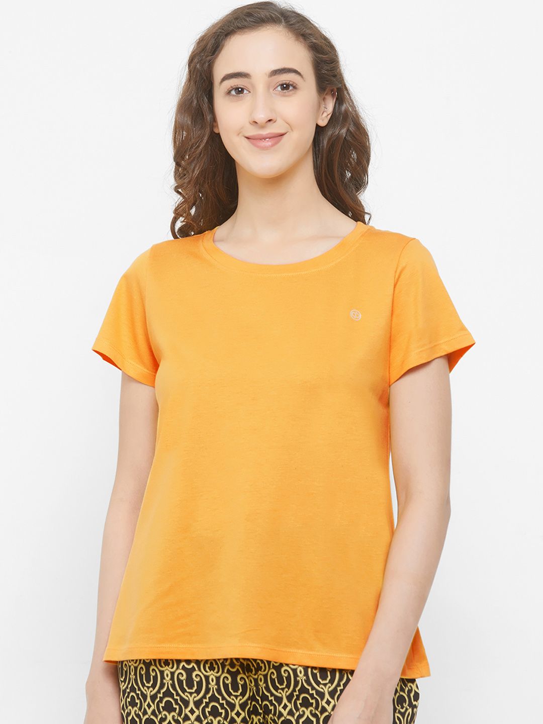 Soie Women Mustard Yellow Solid Lounge T-Shirt Price in India