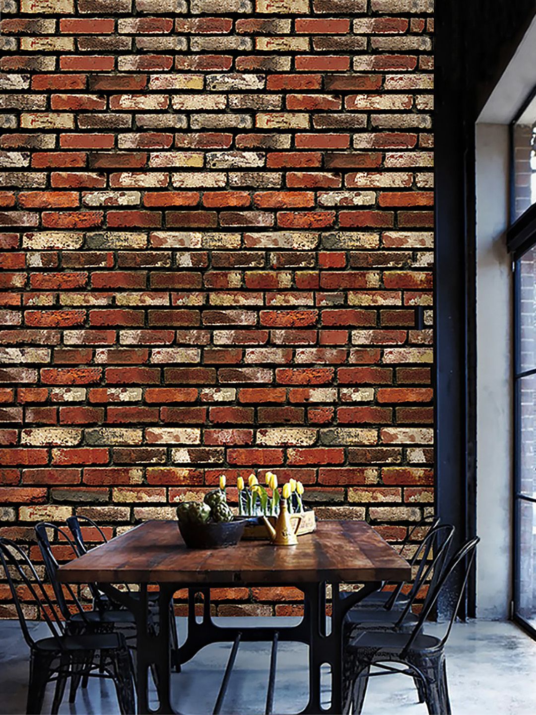 Jaamso Royals Brown Brick Self Adhesive Removable Wallpaper Price in India