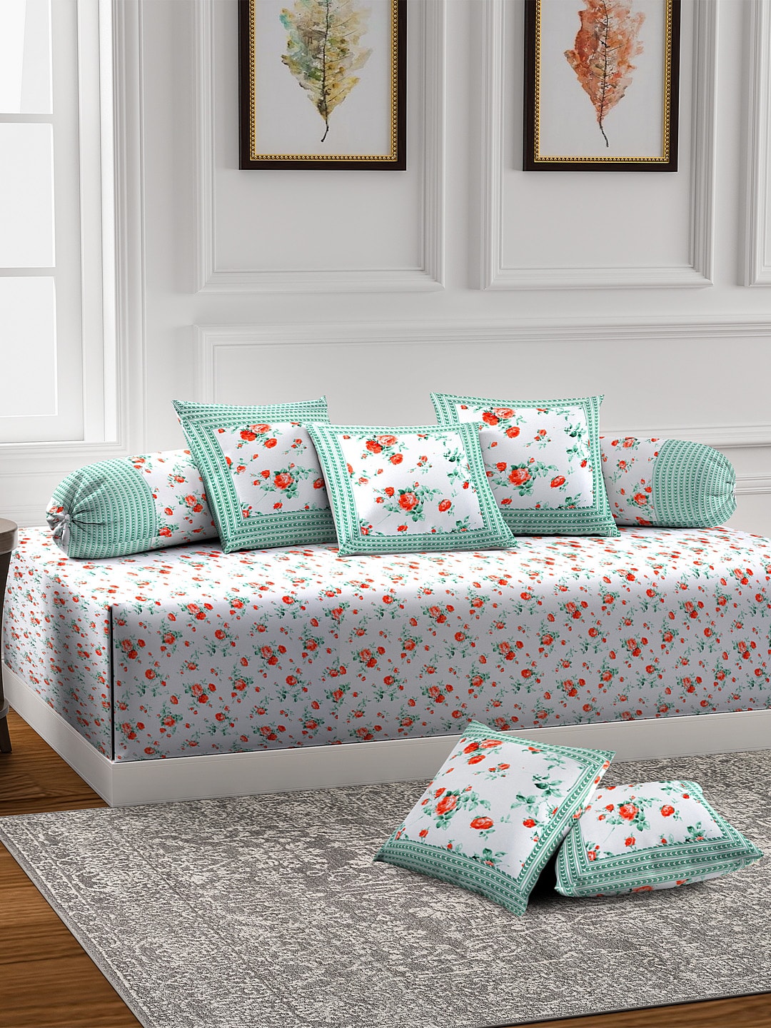 Rajasthan Decor Set of Floral Printed Single Bedsheet With Cushion & Bolster Covers Price in India