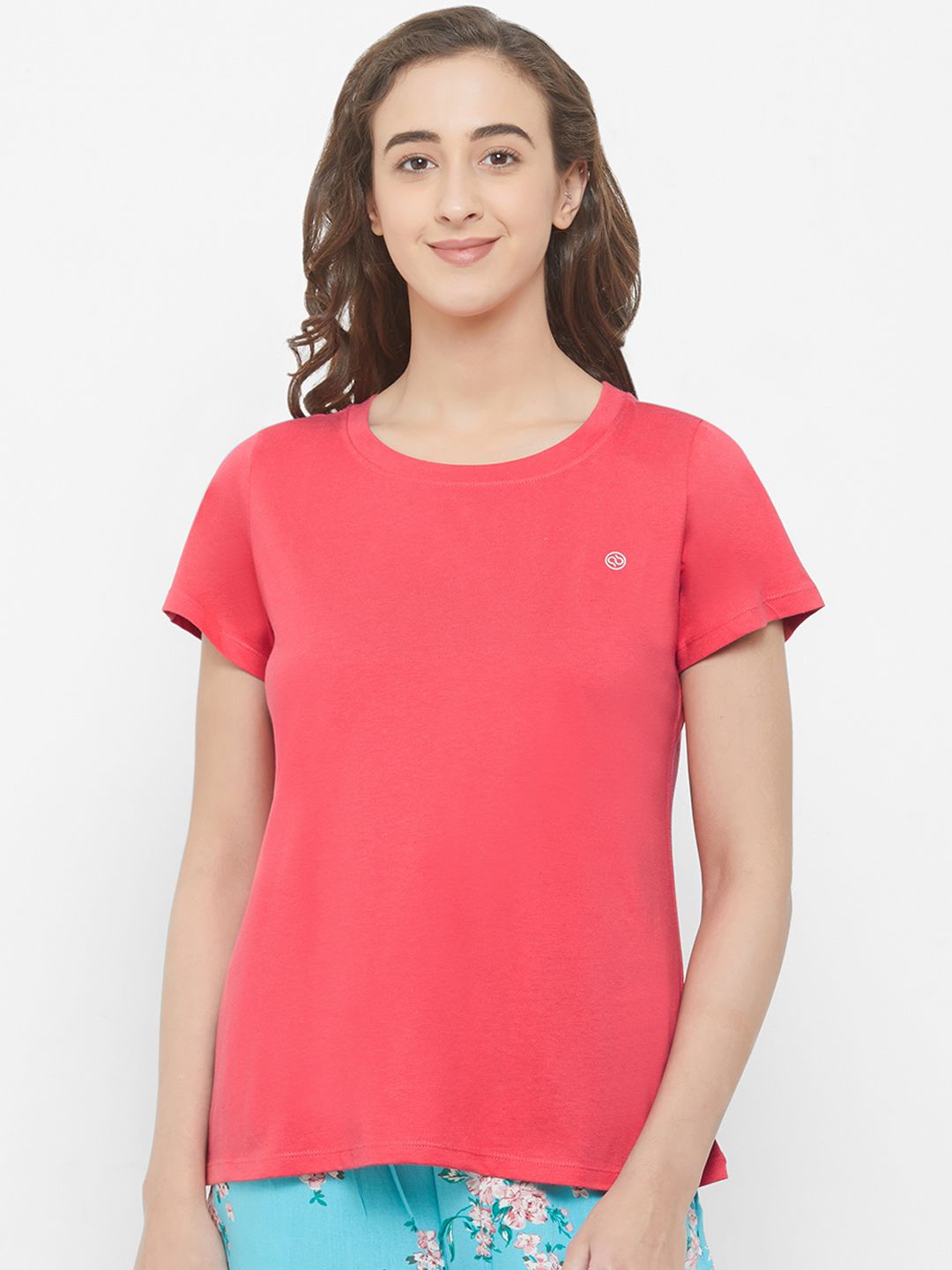 Soie Women Coral Pink Solid Lounge T-shirt Price in India