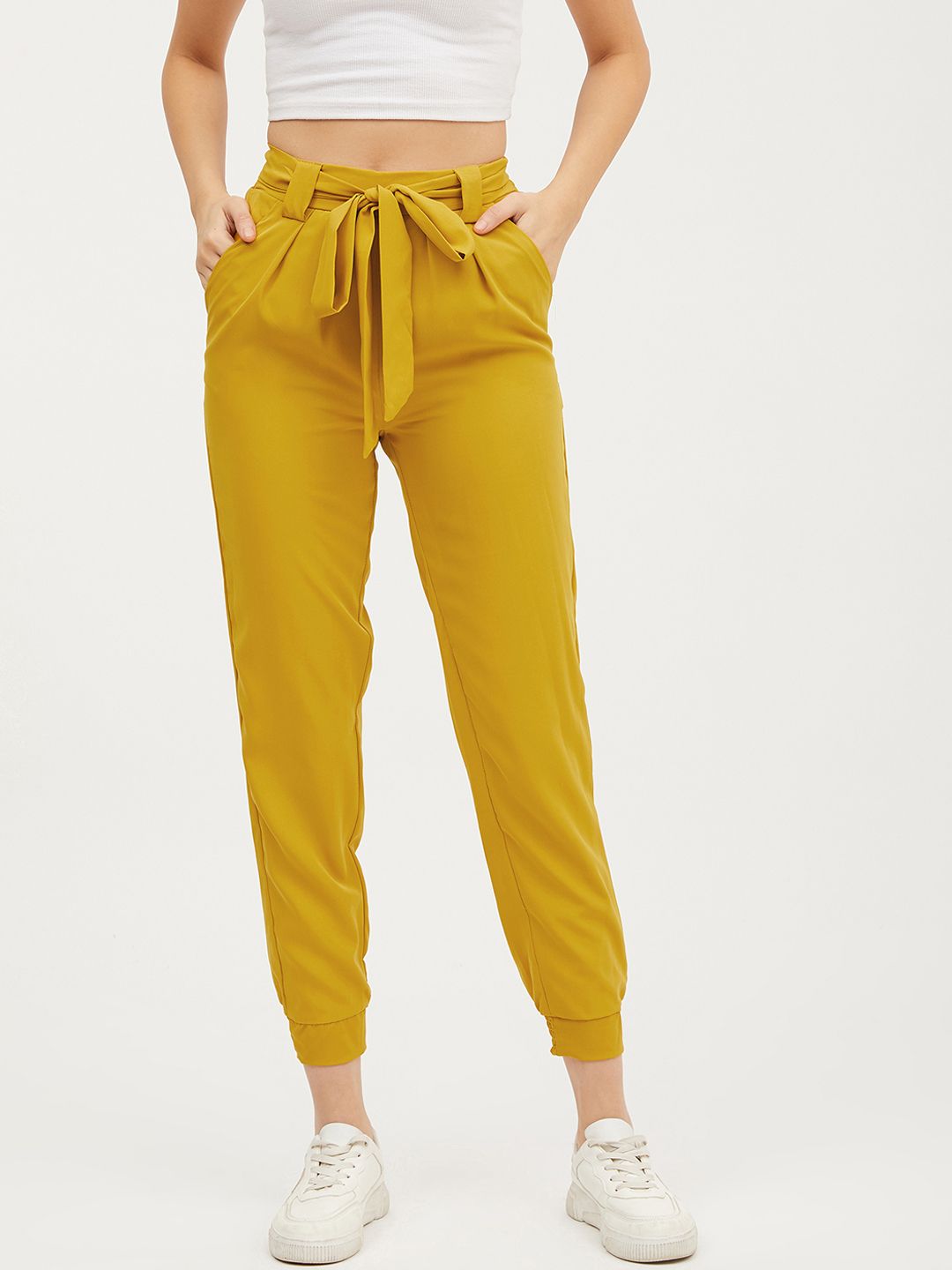 Harpa Women Mustard Yellow Regular Fit Solid Joggers Price in India