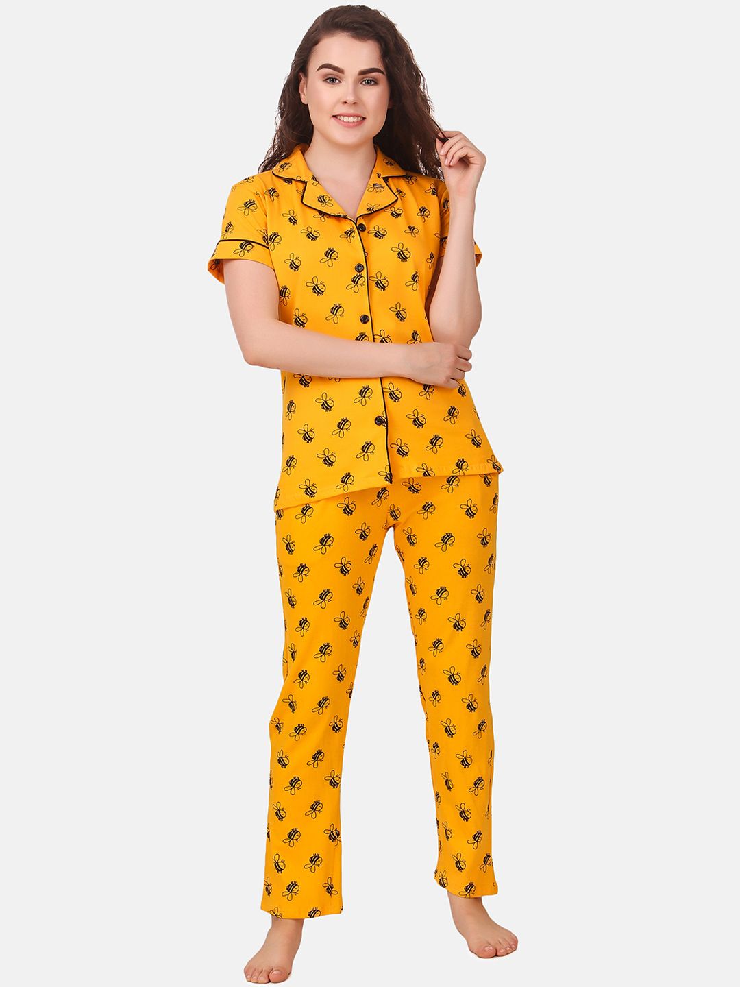 Masha Women Yellow Printed Night suit Price in India