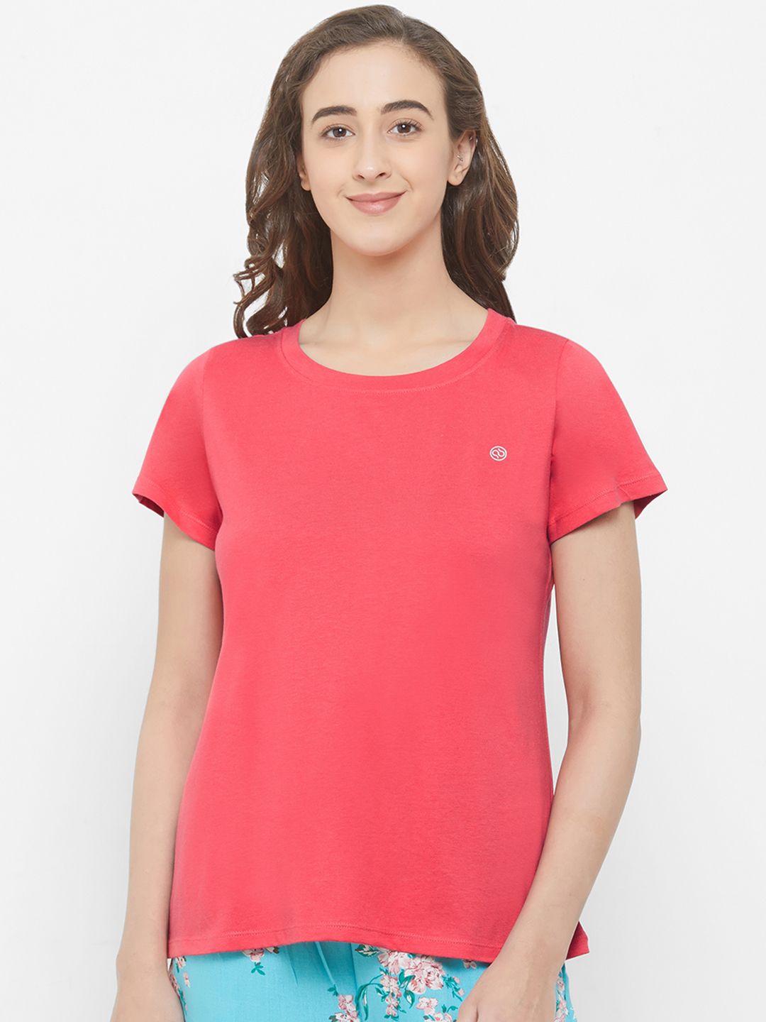 Soie Women Coral Pink Solid Lounge T-Shirt NT-122 Price in India