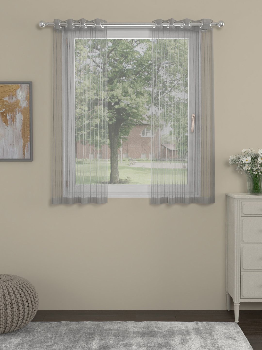 ROSARA HOME Grey Set of 2 Sheer Window Curtains Price in India