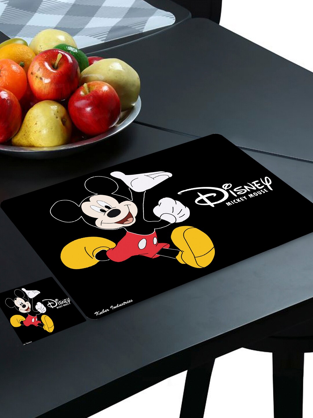 Kuber Industries Set of 12 Black Mickey Mouse Printed Table Placemats & Coasters Set Price in India