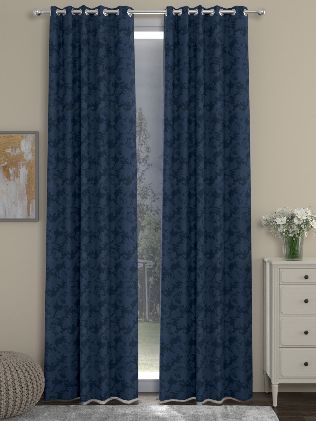 ROSARA HOME Navy Blue Set of 2 Jacquard Door Curtains Price in India