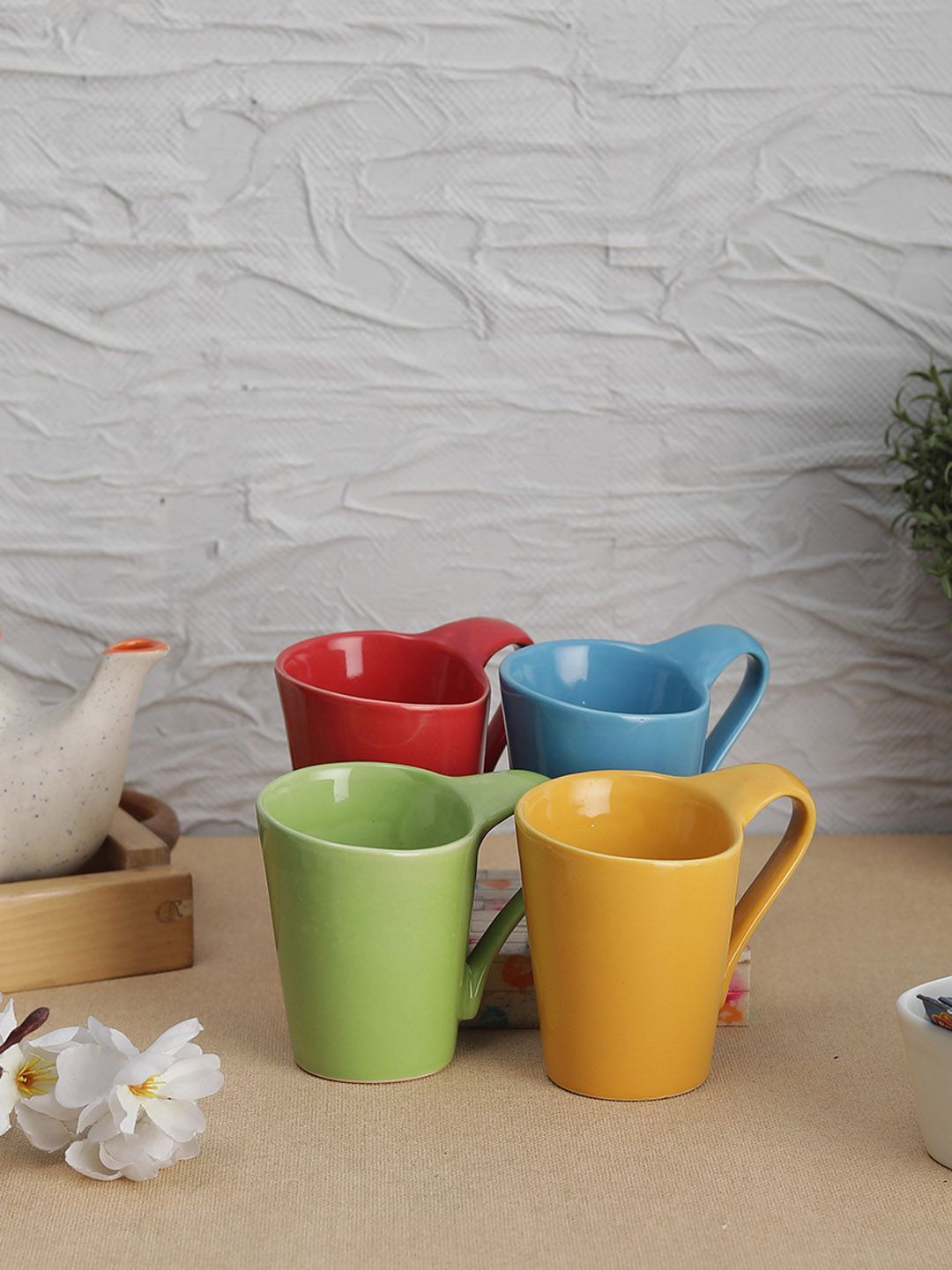 VarEesha Unisex Set of 4 Assorted Hand-Painted Ceramic Cups Price in India