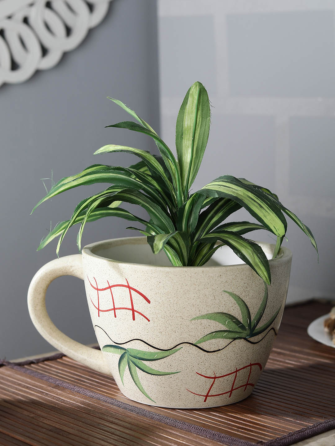 CDI Off-White & Green Printed Cup Pot Price in India