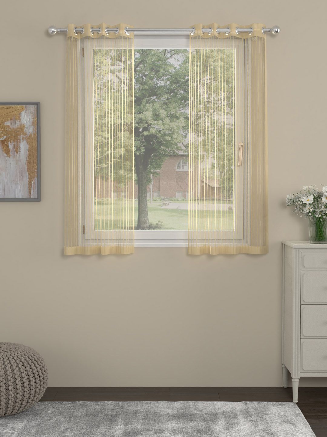 ROSARA HOME Gold-Toned Set of 2 Sheer Window Curtains Price in India