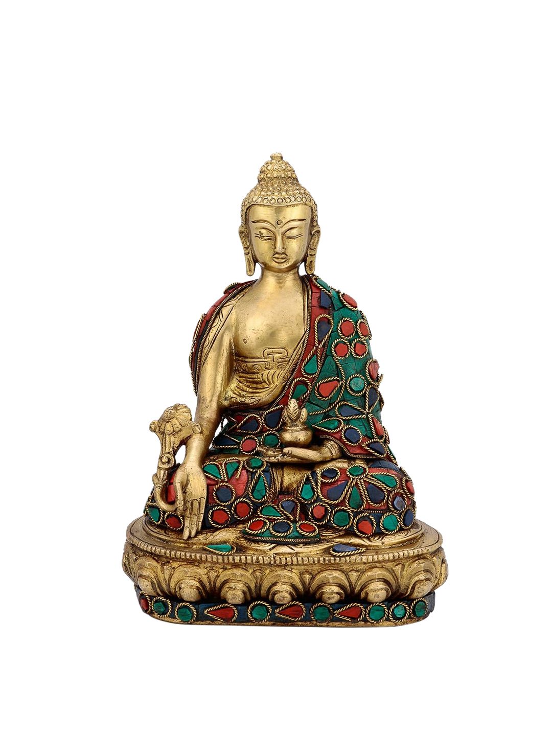 CraftVatika Gold-Toned & Green Handcrafted Medicine Lord Buddha Showpiece Price in India