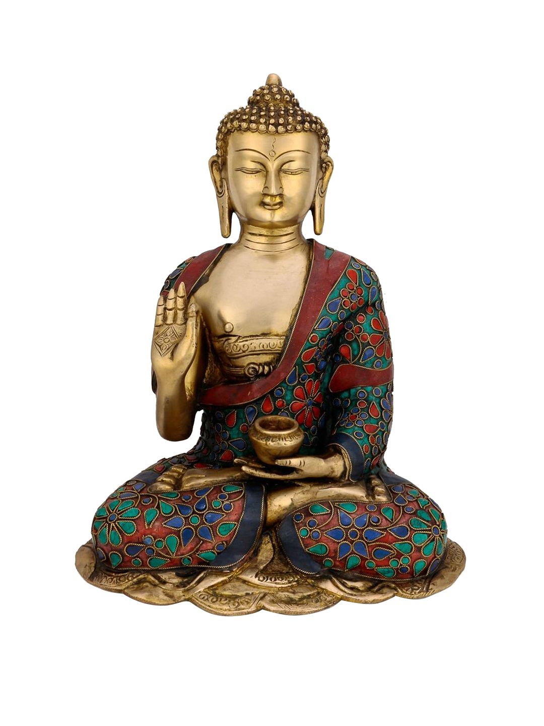 CraftVatika Gold-Toned & Red Sitting Abhaya Buddha Showpiece Price in India