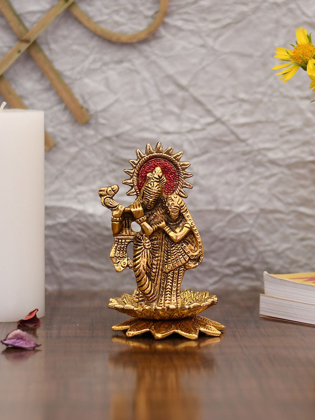 CraftVatika Gold-Toned Metal Radha Krishna Murti Statue Showpiece Price in India