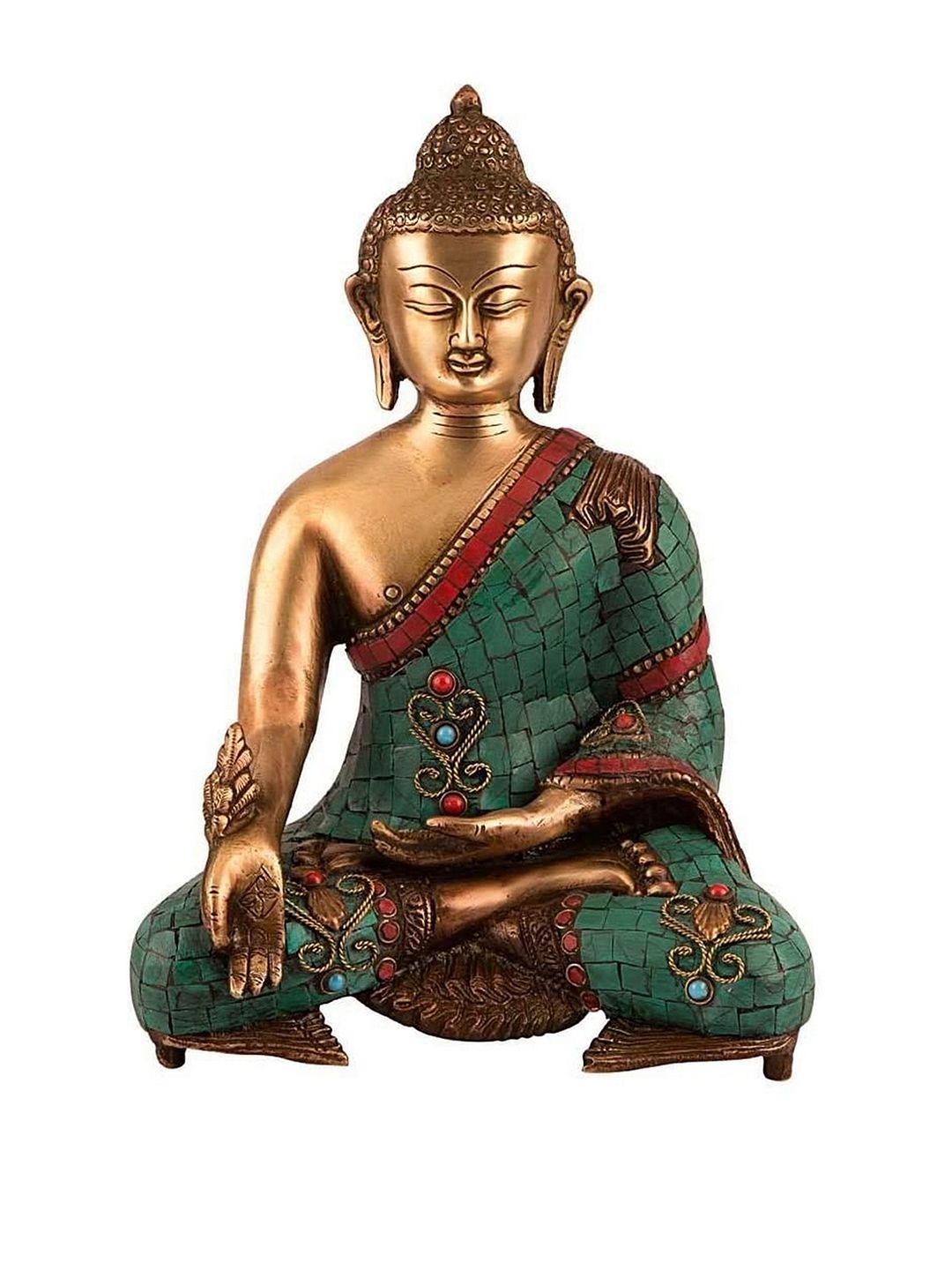 CraftVatika Gold-Toned & Green Tibetan Medicine Buddha Idol Showpiece Price in India