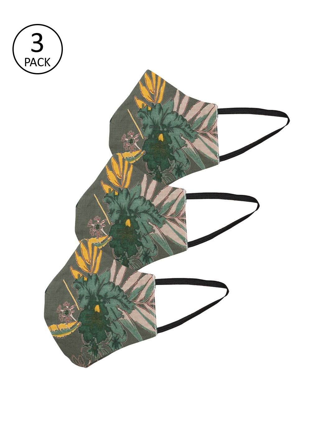 Swiss Design Women Green Printed Pack Of 3 Reusable 3-Layers Cloth Masks Price in India