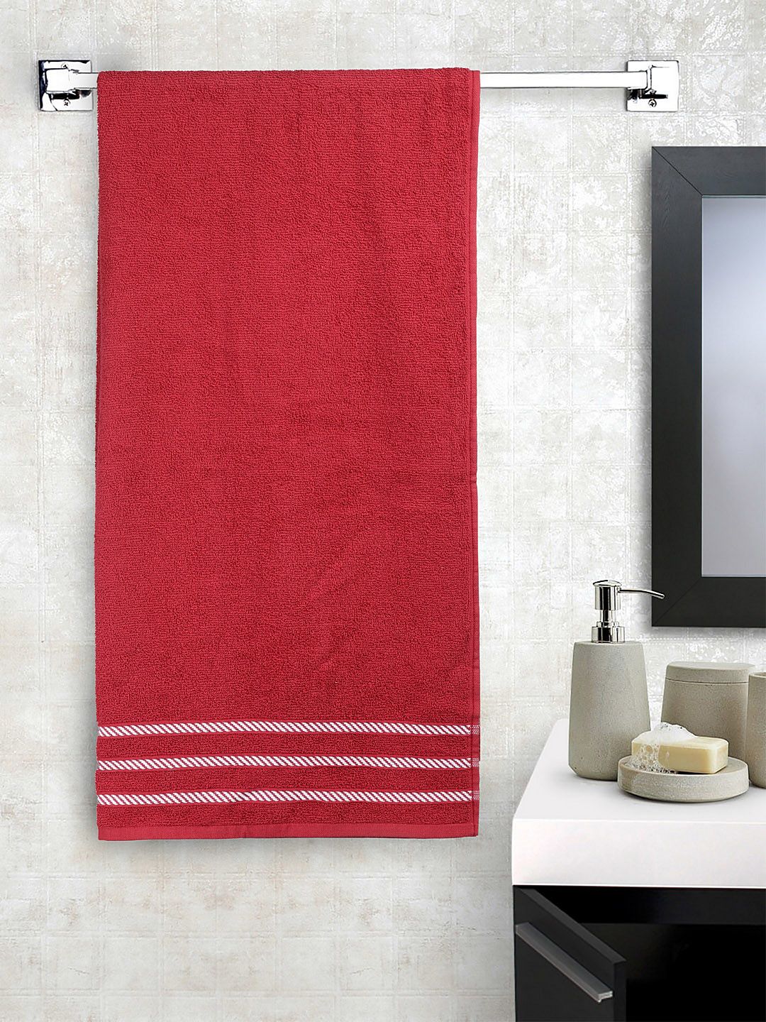 Trident Red Solid 380 GSM Comfort Living Bath Towel Price in India