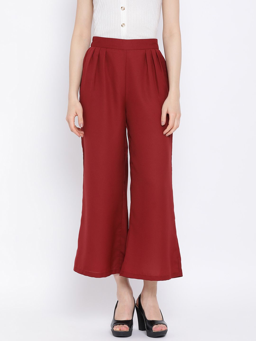 Oxolloxo Women Maroon Regular Fit Solid Culottes Price in India