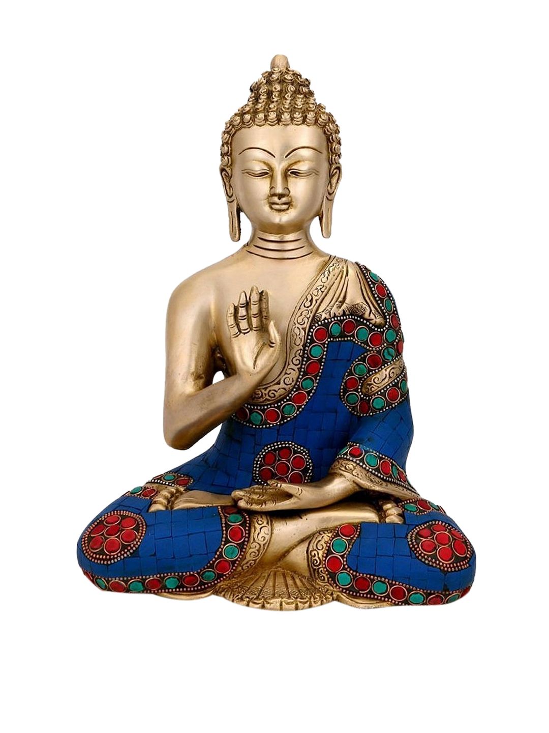 CraftVatika Gold-Toned & Blue Abhaya Buddha Statue Showpiece Price in India
