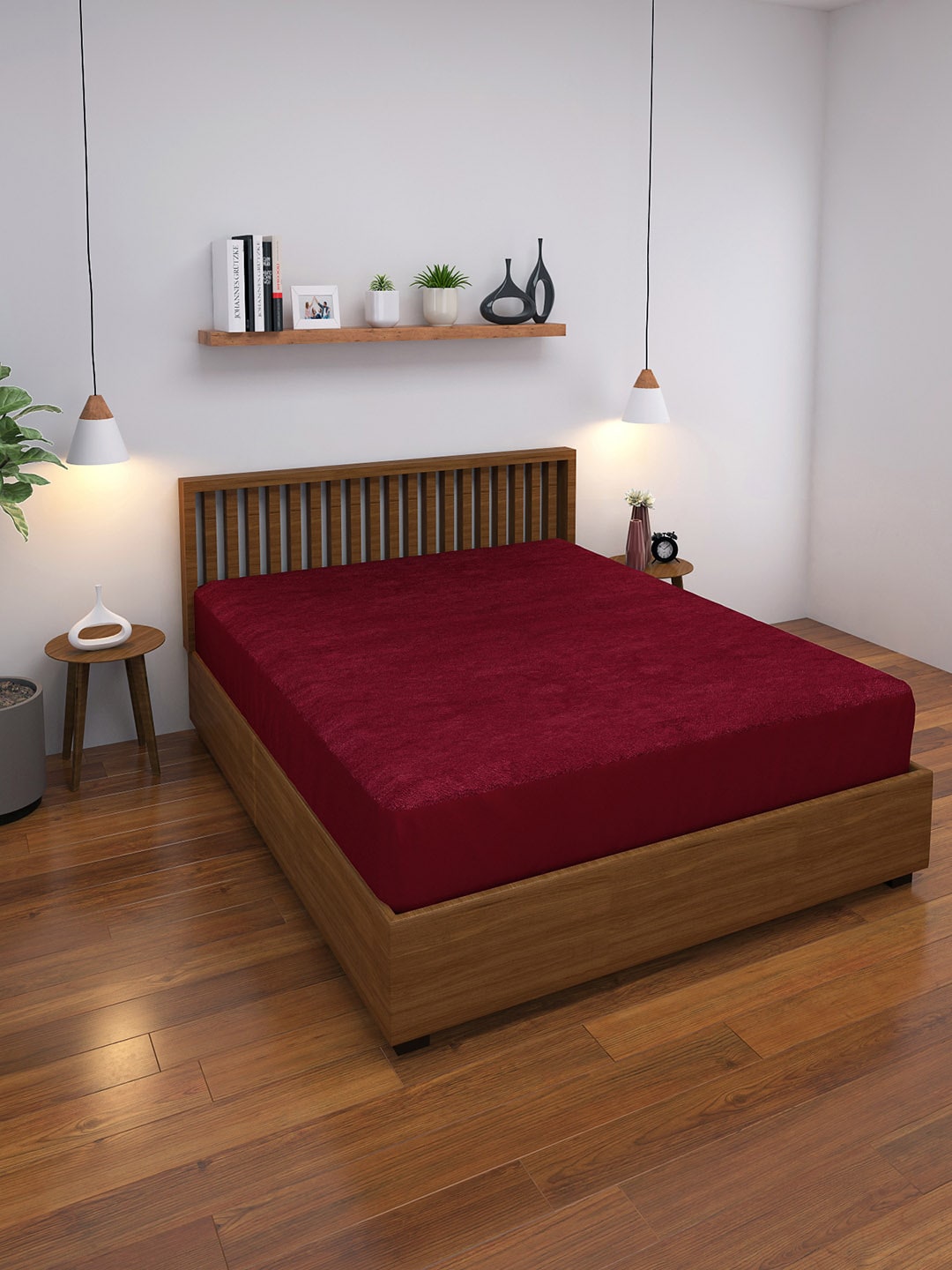 Peps Water Proof Maroon Fitted Mattress Protector Price in India