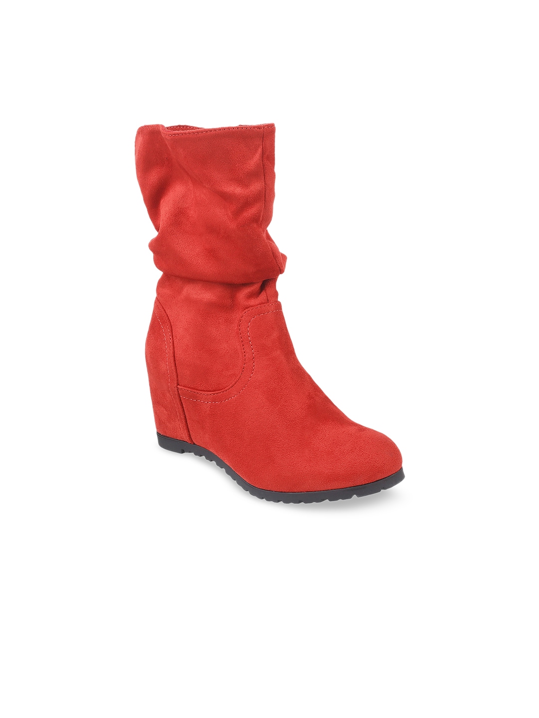 Metro Women Red Solid Heeled Boots Price in India