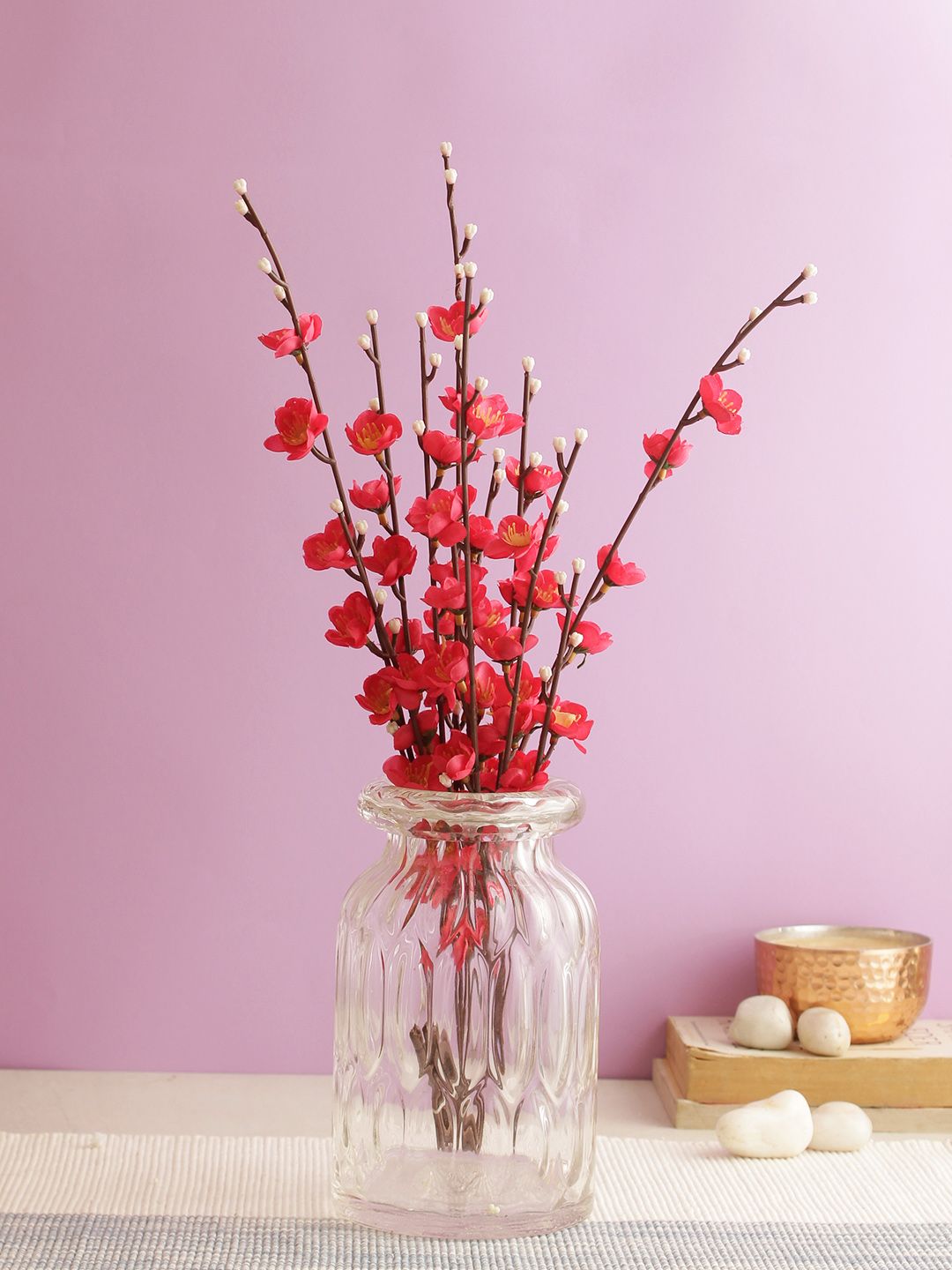 Aapno Rajasthan Set Of 4 Pink Artificial Forsythia Plum Realistic Feel Flower Stems Price in India