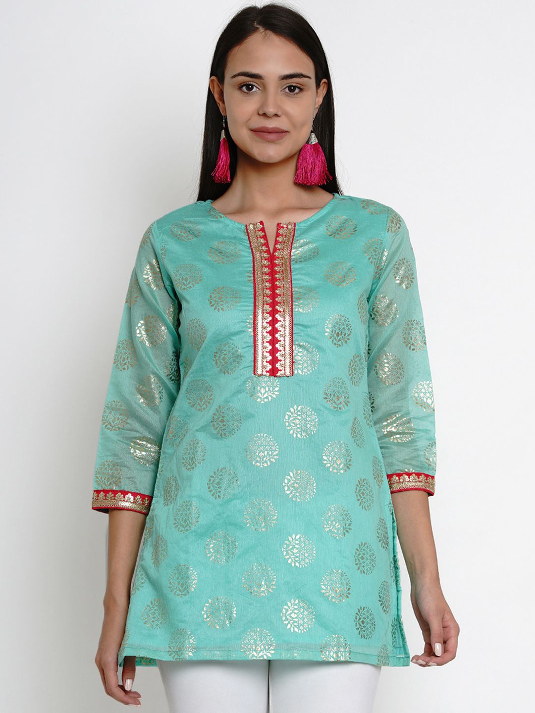 Bhama Couture Sea Green Woven Design Tunic Price in India