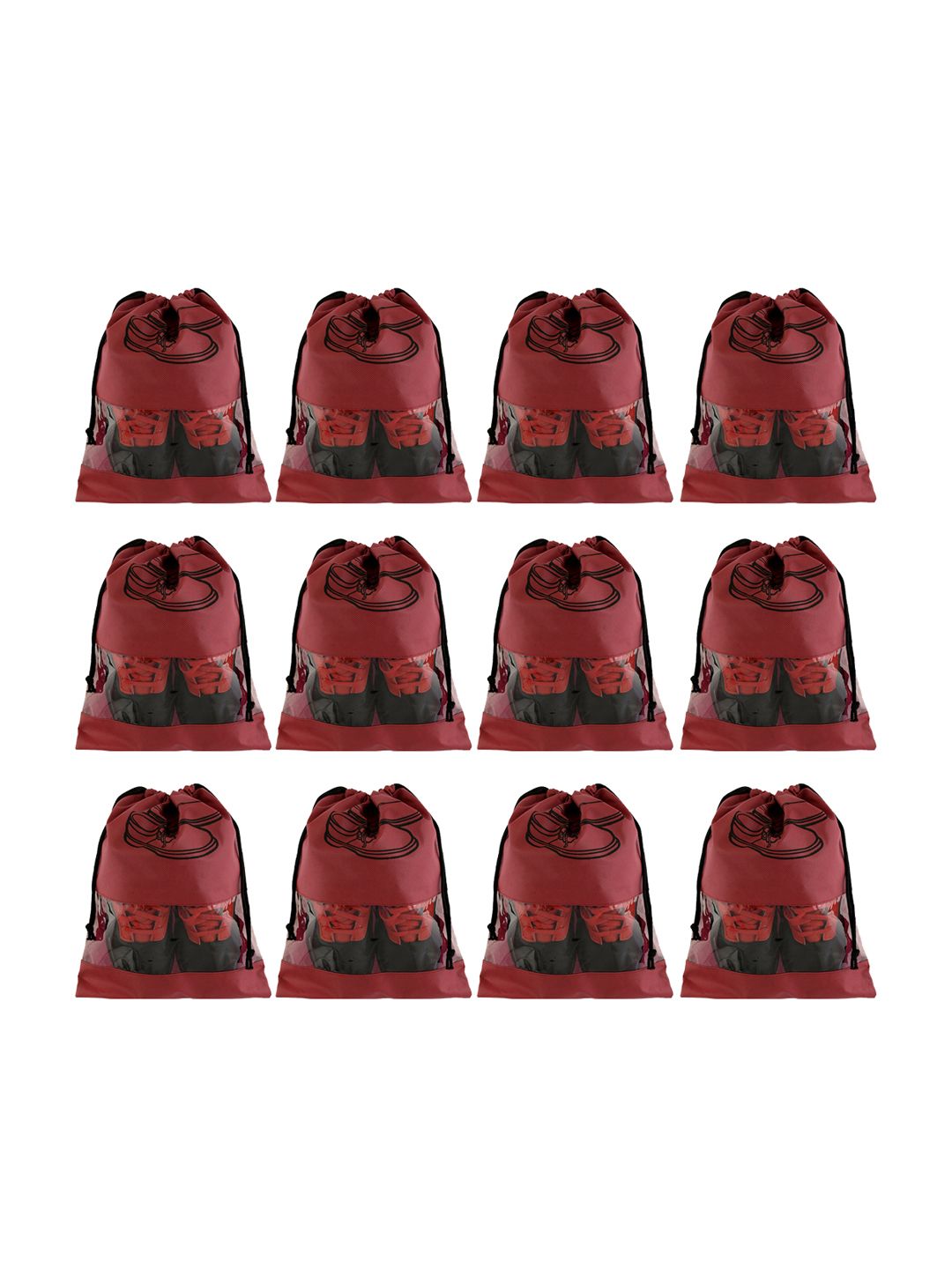 Kuber Industries Set Of 12 Maroon Solid Travel Shoe Organizers Price in India