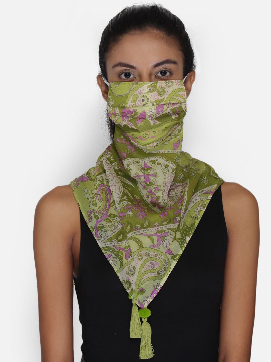 Anekaant Women Green Printed 3-Ply Reusable Scarf Style Outdoor Mask Price in India