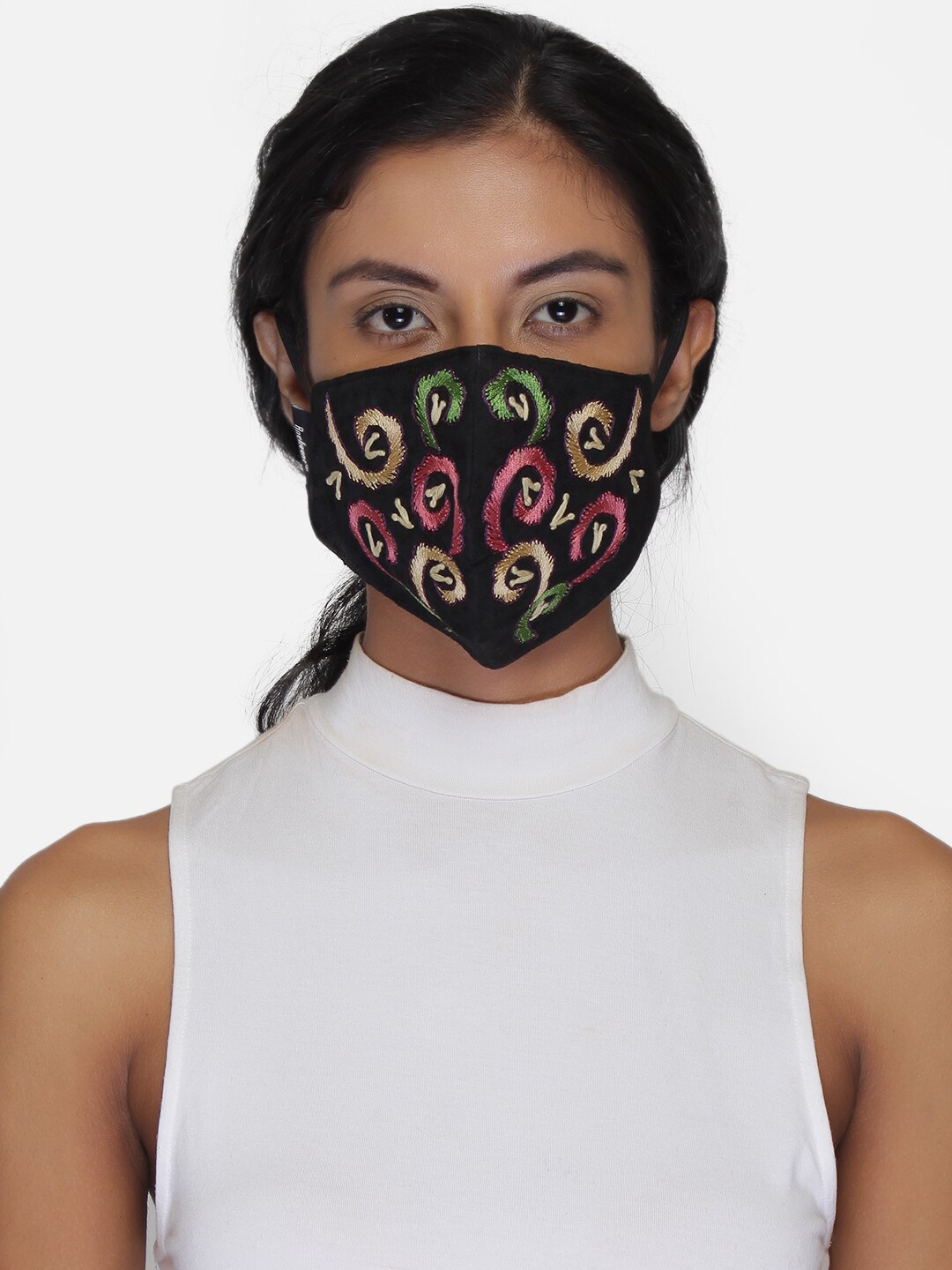 Anekaant Women Black Embroidered Reusable 3-Ply Protective Outdoor Mask Price in India