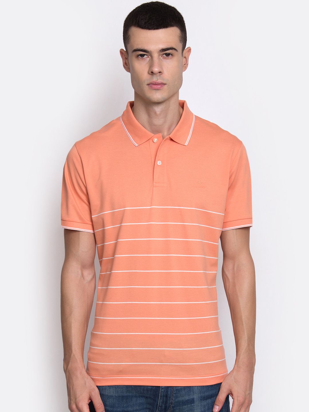 GANT Men Coral Striped Polo Collar T-shirt