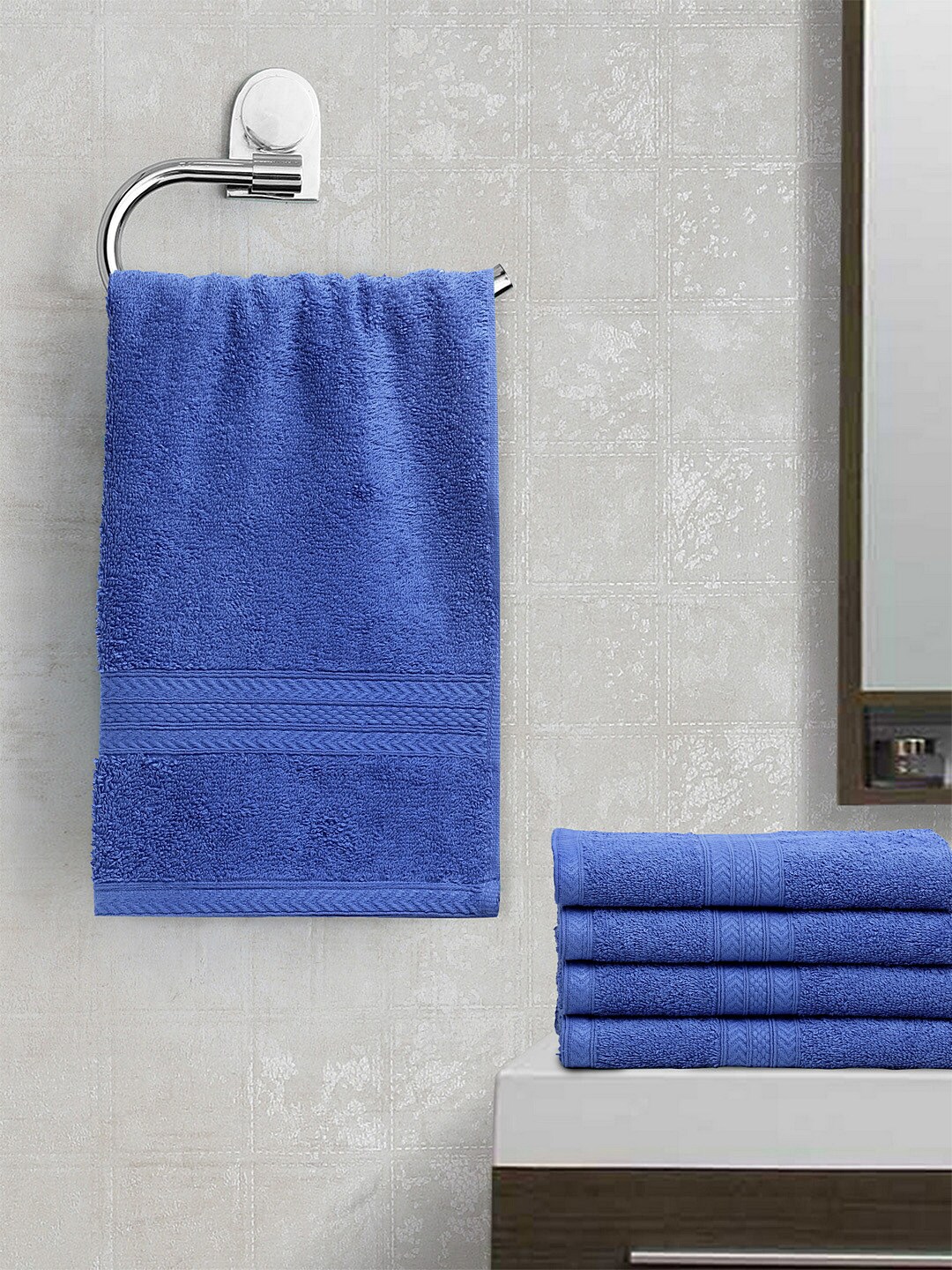 BOMBAY DYEING Unisex Set Of 5 Blue Solid Tulip 450 GSM Hand Towels Price in India
