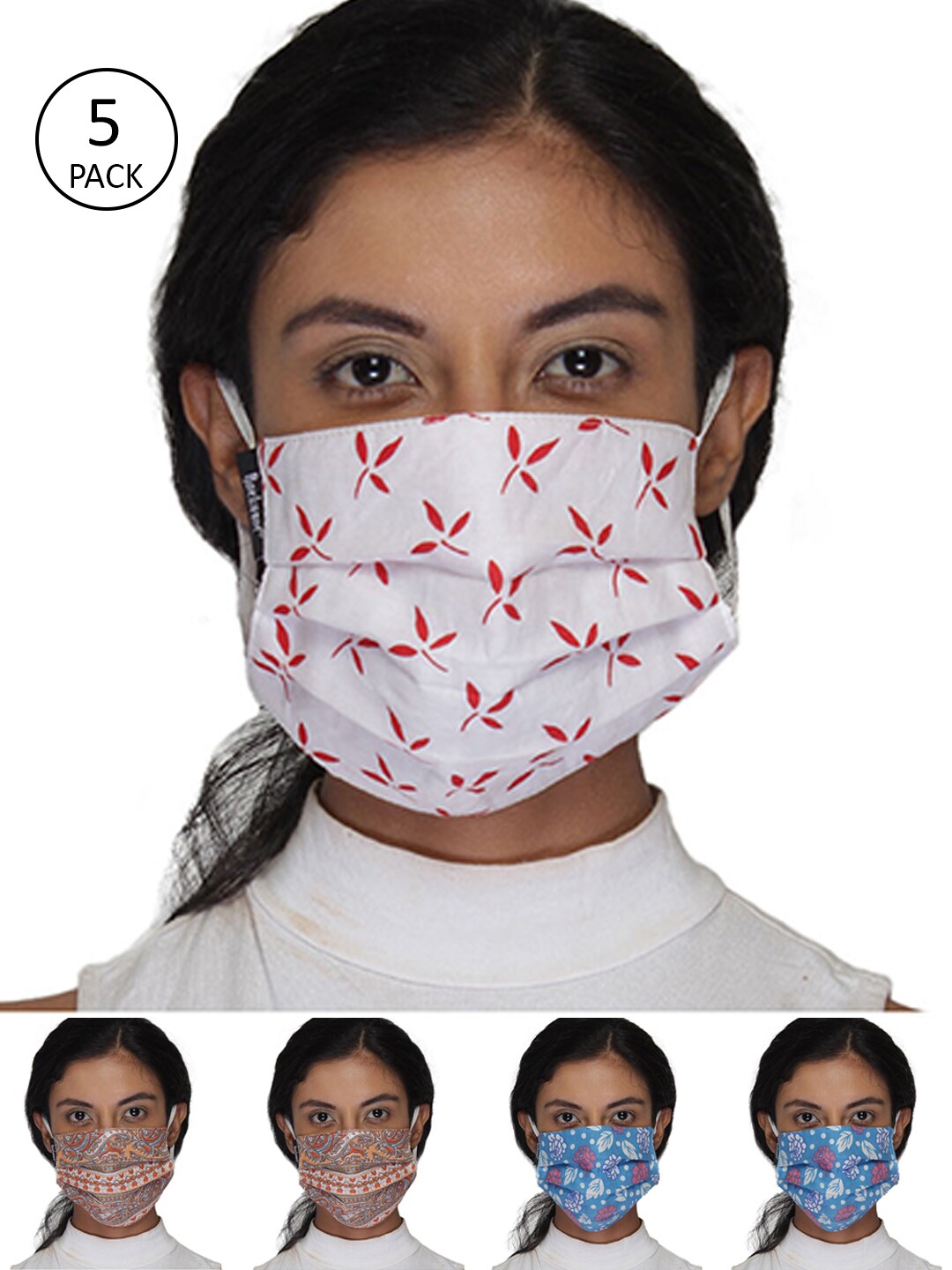Anekaant Women 5Pcs Printed 3-Ply Reusable Outdoor Mask Price in India