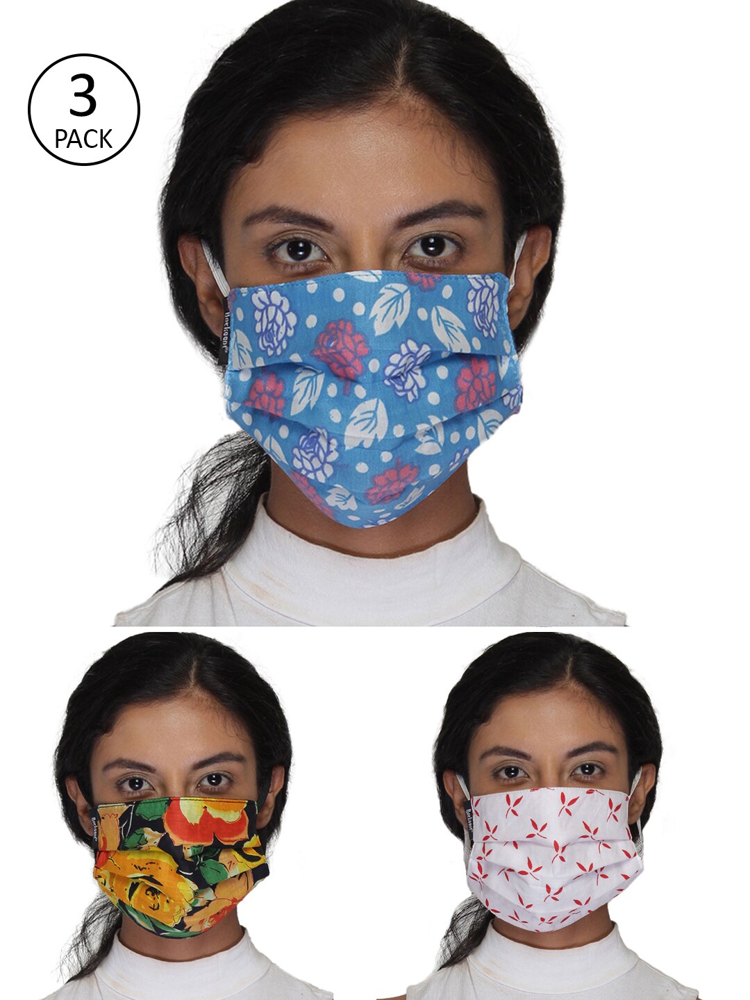 Anekaant Women 3 Pcs 3-Ply Reusable Cotton Printed Fabric Fashion Masks Price in India