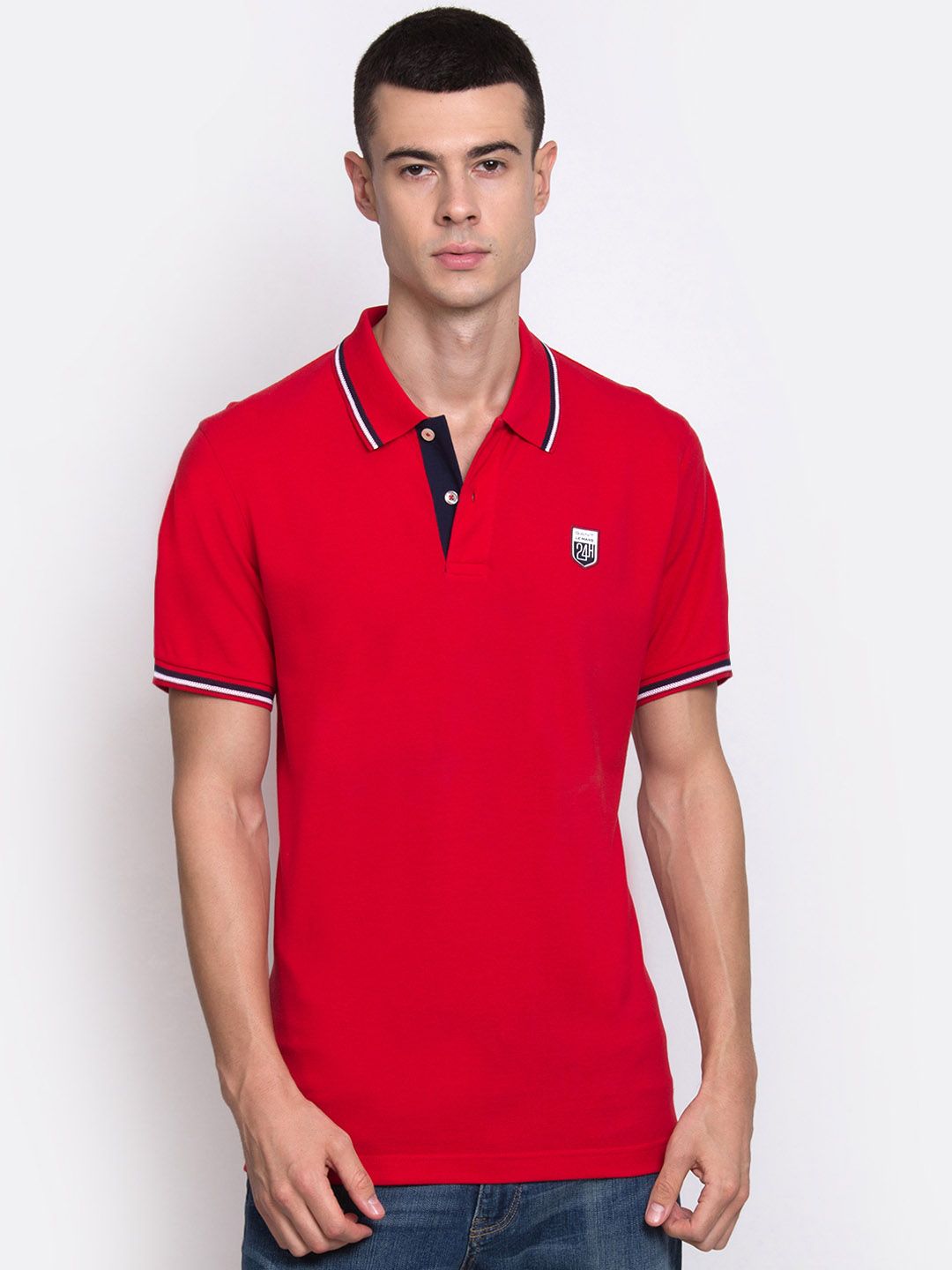 GANT Men Red Solid Polo Collar T-shirt