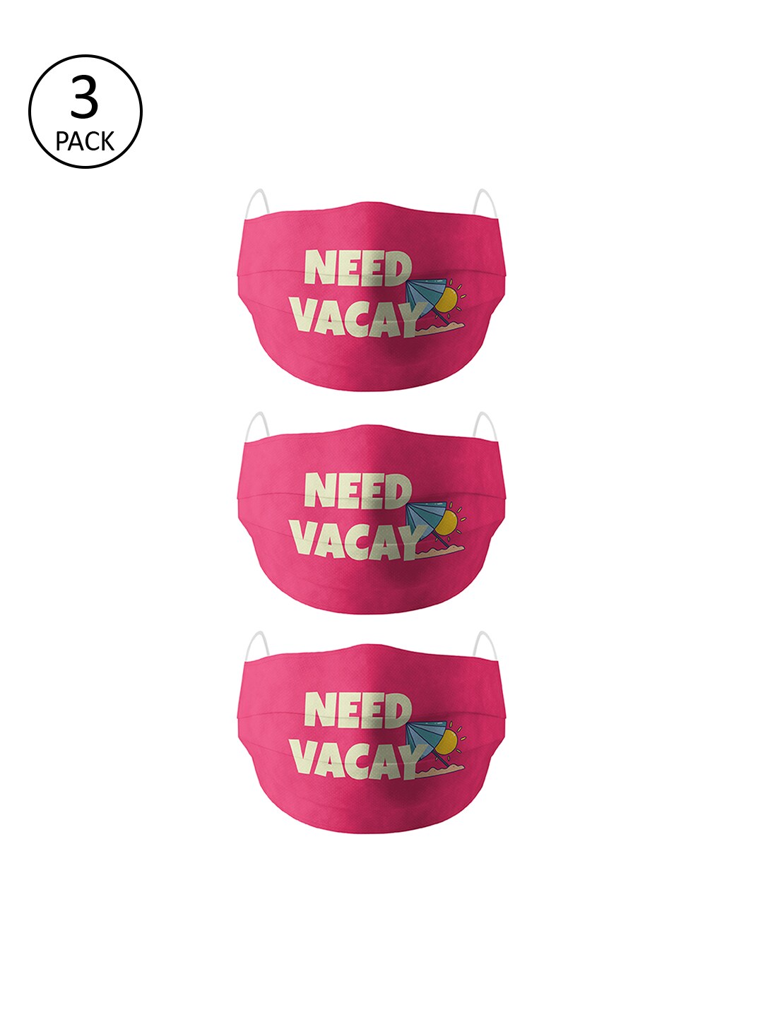 Bigsmall Unisex Pack of 3 Pcs Pink Printed Reusable 3-Ply Protective Outdoor Mask Price in India