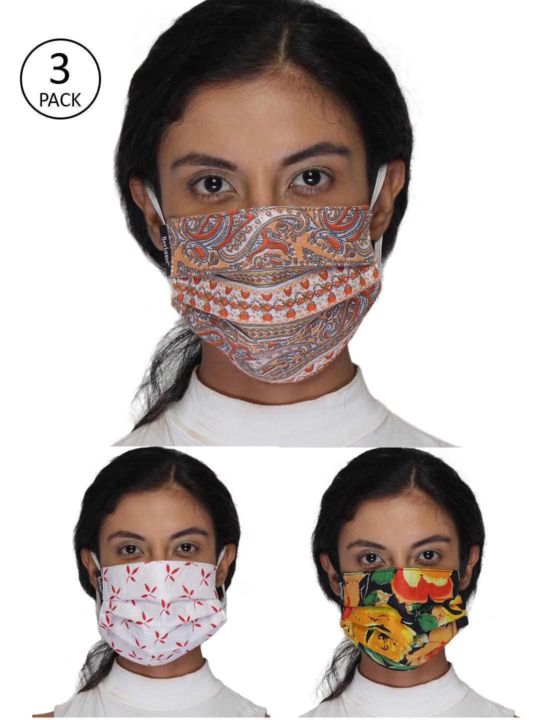 Anekaant Women Pack Of 3 Multicolor 3-Ply Reusable Printed Fabric Fashion Mask Price in India