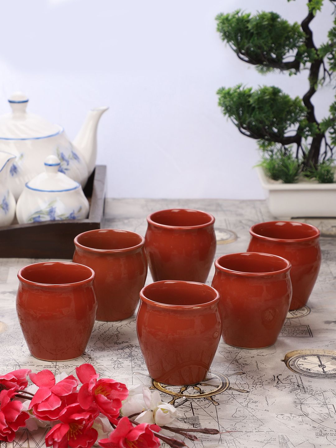 CDI Set Of 6 Brown Solid Ceramic Shine Kullad Cups Price in India