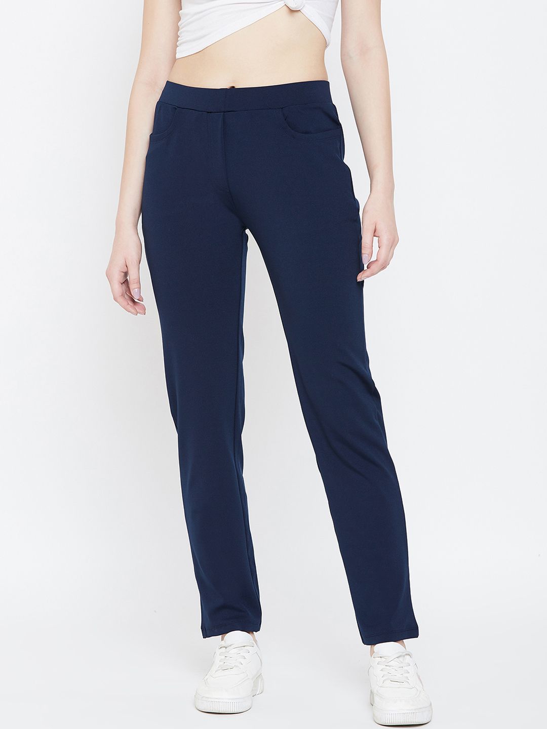 PERFKT-U Women Navy Blue Solid Straight-Fit Sports Track Pants Price in India