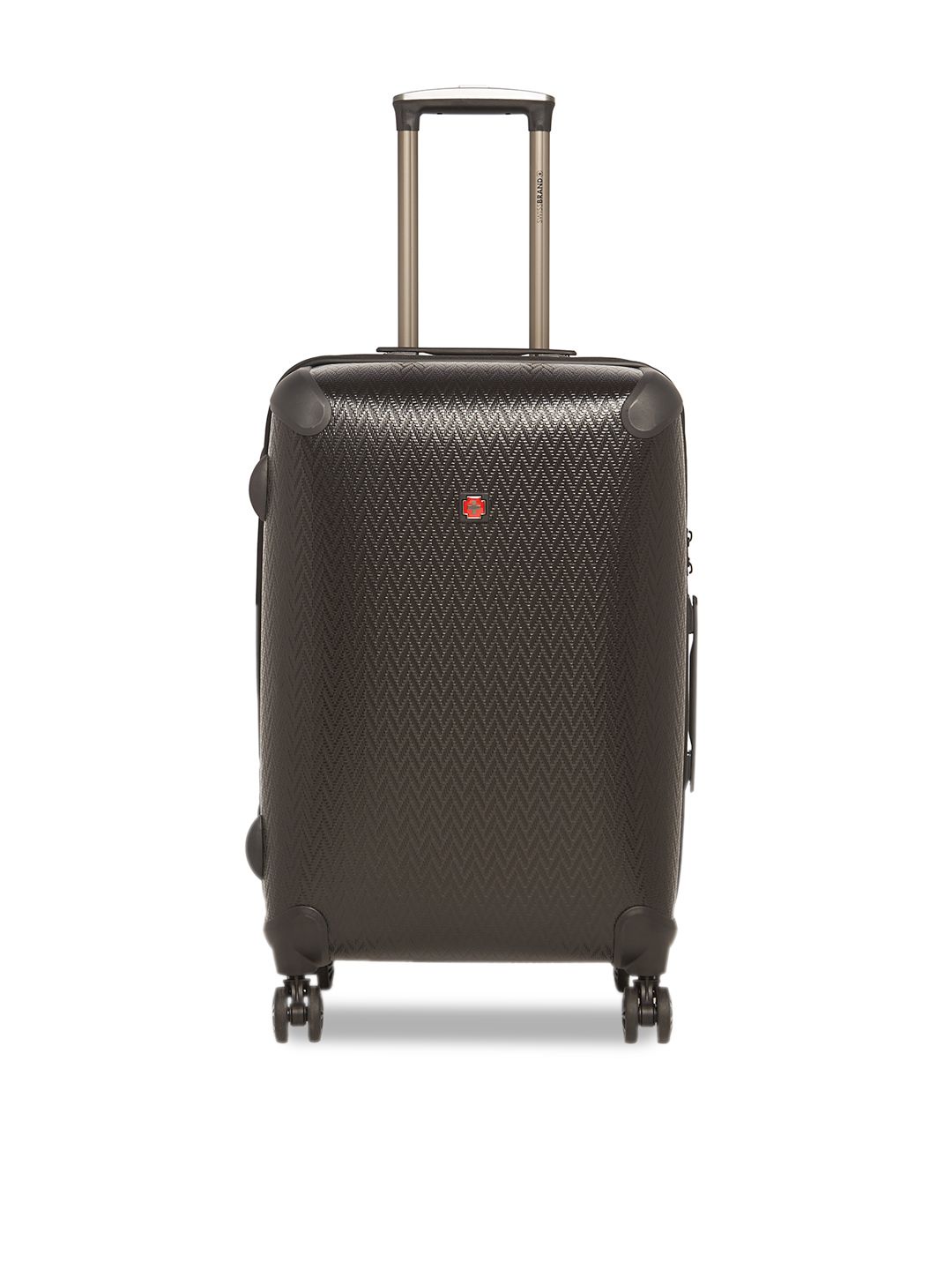 SWISS BRAND Black Textured ETOY Hard-Sided Medium Trolley Suitcase Price in India