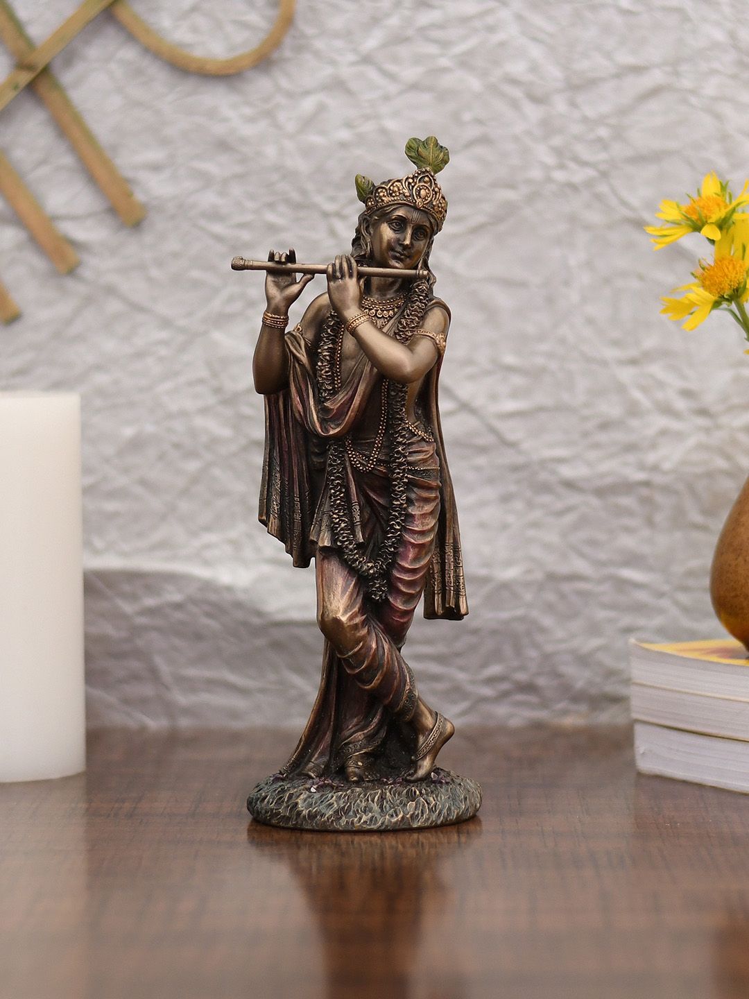 CraftVatika Bronze-Toned Flute Playing Krishna Idol Showpiece Price in India