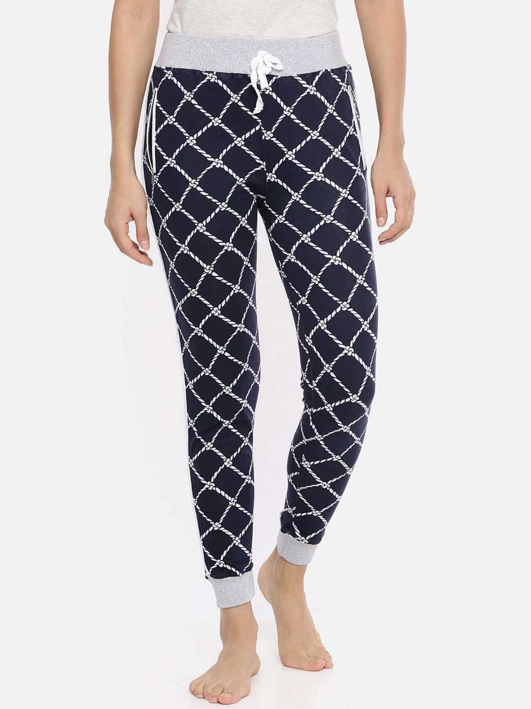 Red Rose Women Navy Blue & White Printed Lounge Pants Price in India