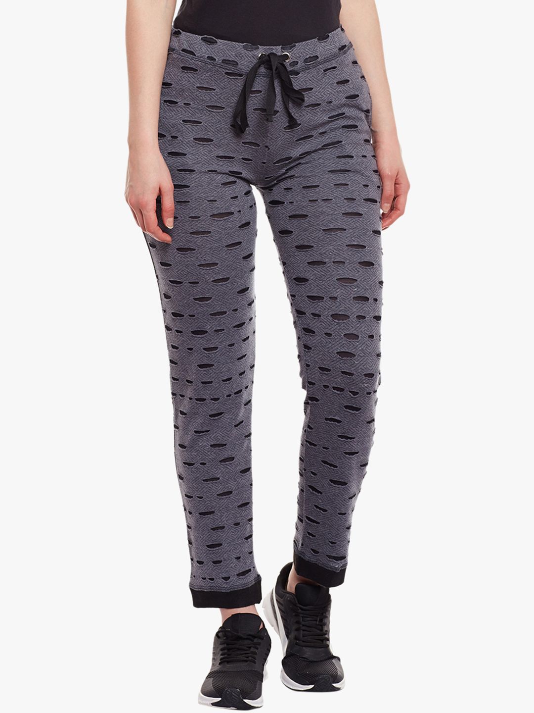 VIMAL JONNEY Women Black & Grey Self Design Track Pant Price in India