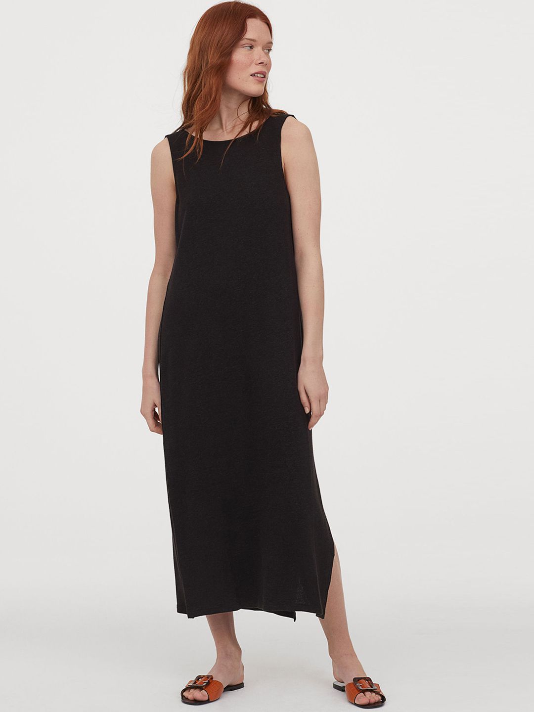 H&M Women Black Linen-Blend Dress