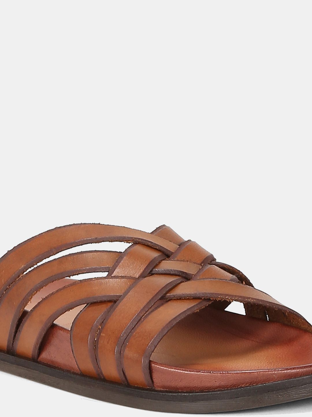Buy Cole Haan Men Brown Leather FEATHERCRAFT SLIDE SANDALS  display picture 1