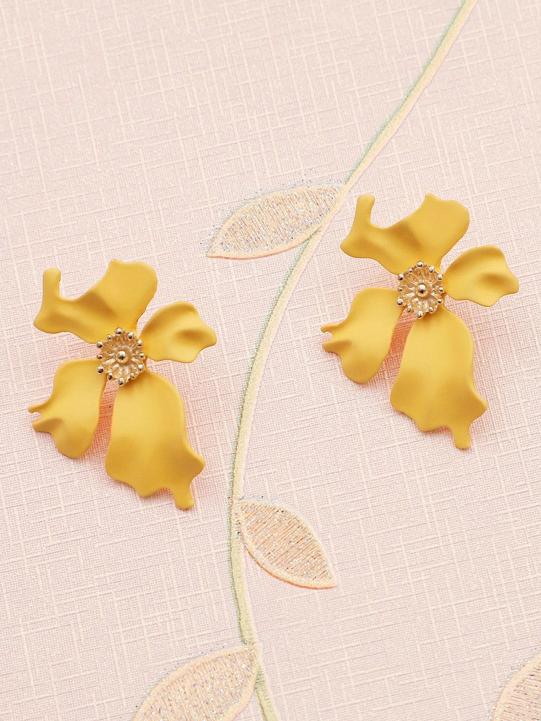 Crunchy Fashion Yellow & Gold-Toned Floral Drop Earrings Price in India